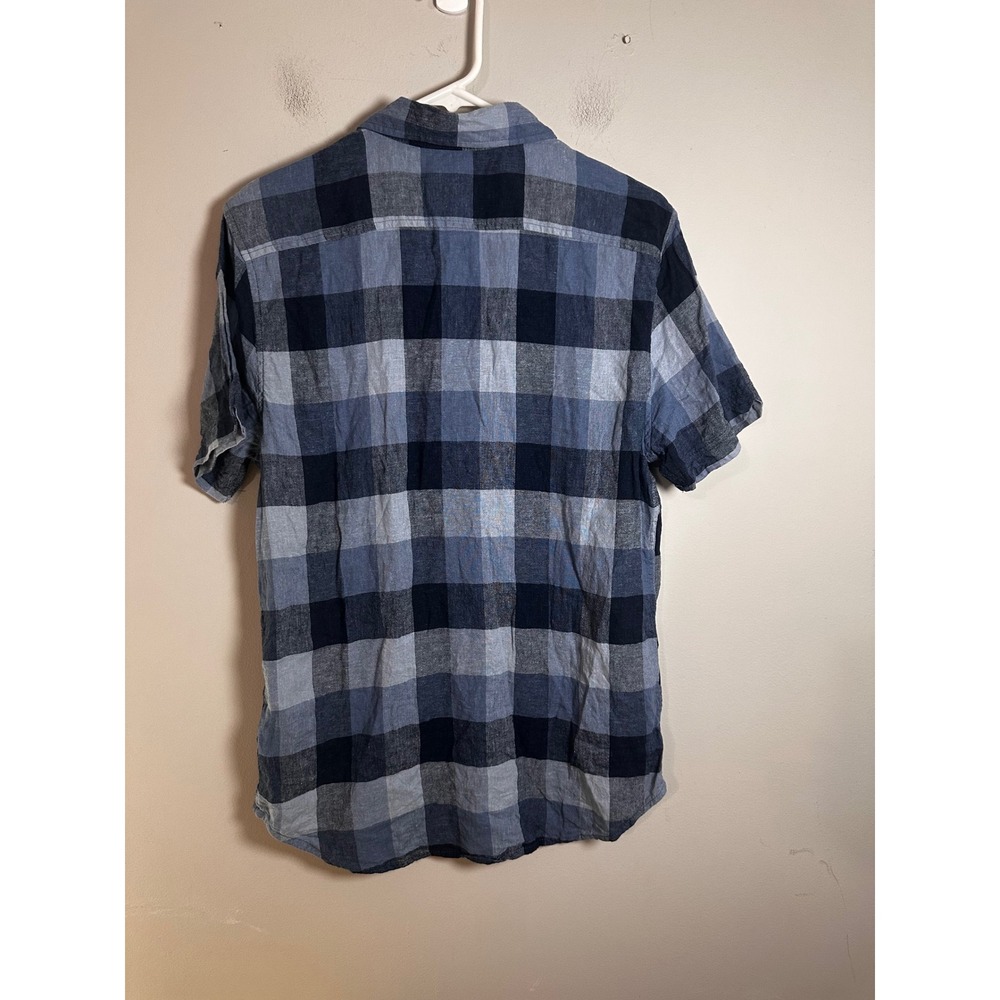 Ben Sherman Mens Blue Plaid Linen Blend Short Sleeve Button Down Shirt Medium - Picture 5 of 5